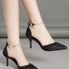 Black Glitter Ankle Strap Heels