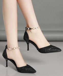 Black Glitter Ankle Strap Heels